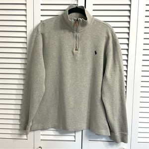 Polo Ralph Lauren Sweater Mens L Gray Cotton Quarter Zip Mock Neck Pullover